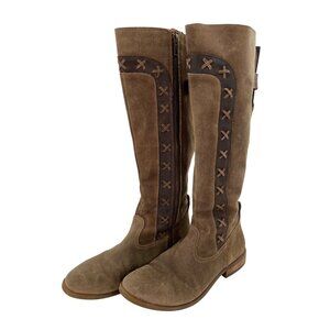 Born Albi Womens Brown Suede High Boots Side Zipper & Decorative Stitchi…